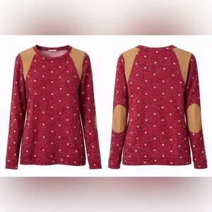 12PM by Mon Ami Burgundy Polka Dot‎ Sweatshirt w/ Vegan Suede Elbow Patches